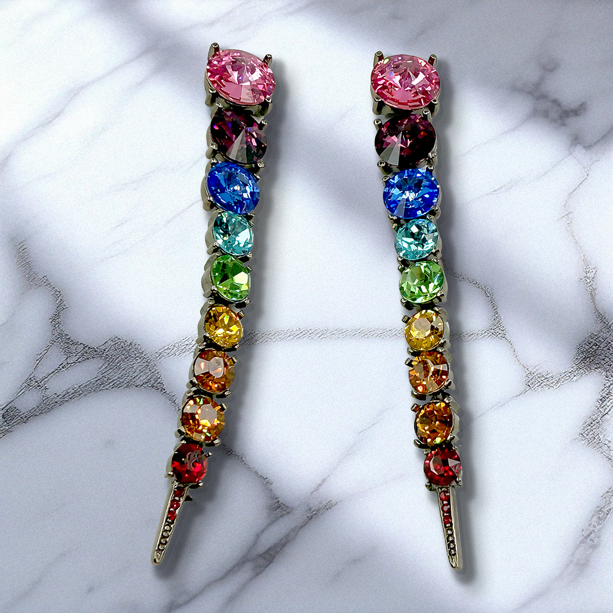 Oscar de la Renta Rainbow Swarovski Crystal Articulated Linear Post Earrings