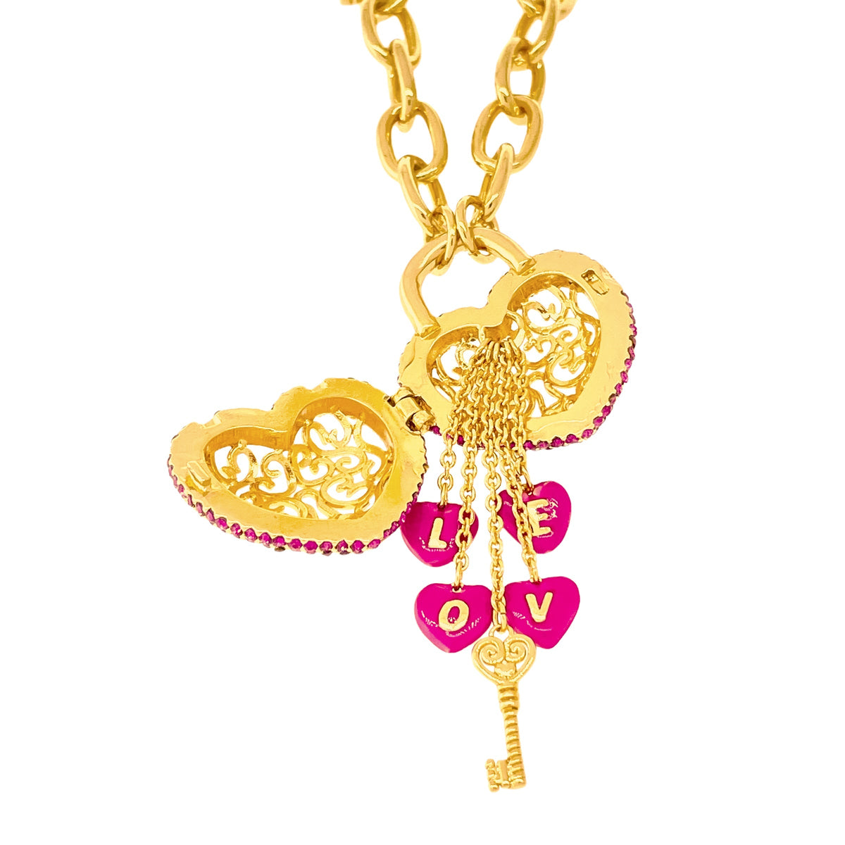 Fuchsia -Locket Full of Love- Valentine Necklace by Ritzy Couture DeLuxe -18k Gold Plating