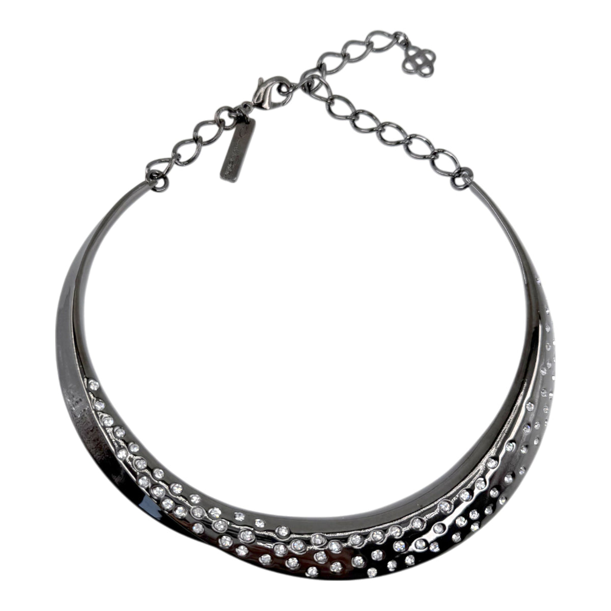 Oscar de la Renta Crystal-Studded Hematite Collar Necklace – Rare Original Sample