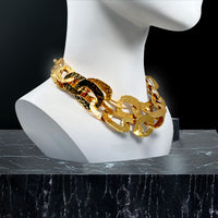 Oscar De La Renta 22k Gold Plated Hammered Chain Link Statement Collar Necklace