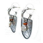Tabra Jewelry 925 Sterling Silver, Pearl & Coral Bead Hoop Earrings, OOK552