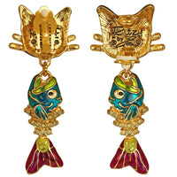 Ritzy Couture Alley Cat & Fishbone Charm Earrings for Women Clip-on Earring (Goldtone)