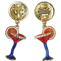 Ritzy Couture Pool Party Cocktail Glass Multi Color Dangle Earrings (Goldtone)
