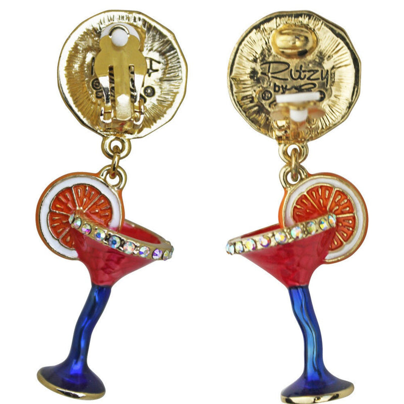 Ritzy Couture Pool Party Cocktail Glass Multi Color Dangle Earrings (Goldtone)
