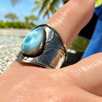 Tabra Jewelry 925 Sterling Silver Embossed Larimar Pear Ring Size 8.5 - 00K525