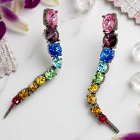 Oscar de la Renta Rainbow Swarovski Crystal Articulated Linear Post Earrings