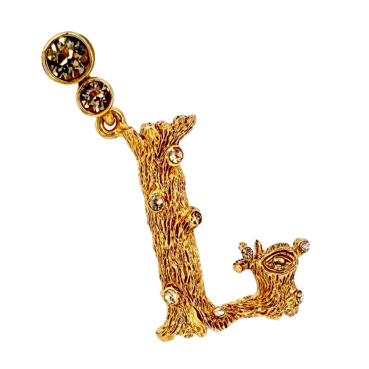 Oscar de la Renta Gold-Plated Tree-Inspired Initial Letter "L" Post Earrings