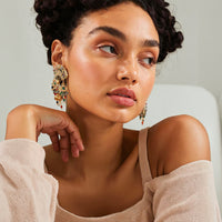 Vintage Lunch at The Ritz Fan Dance Earrings Dangling Enamel Crystal Statement