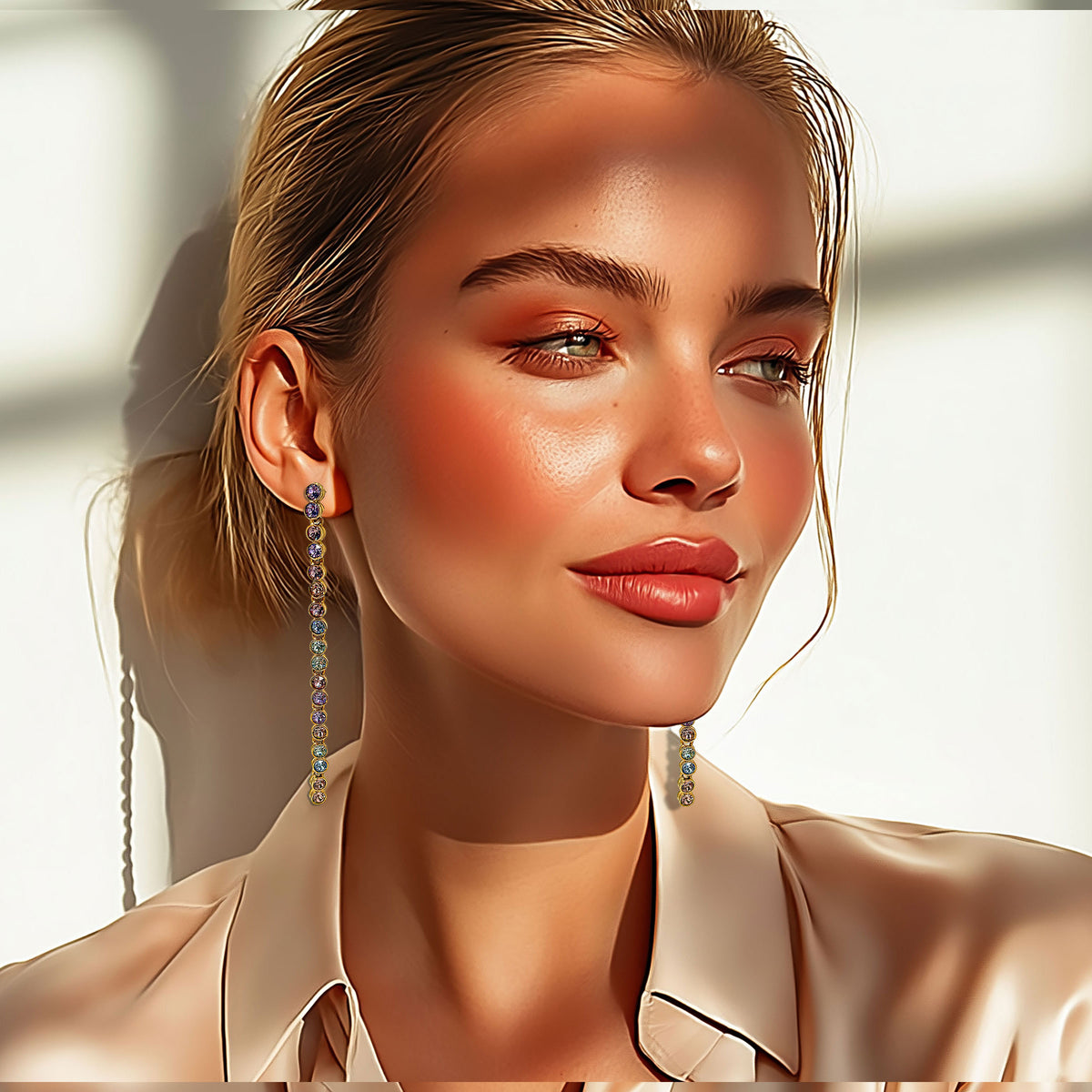 Oscar De La Renta 22k Gold Plated Pastel Multi Swarovski Crystal Post Earrings