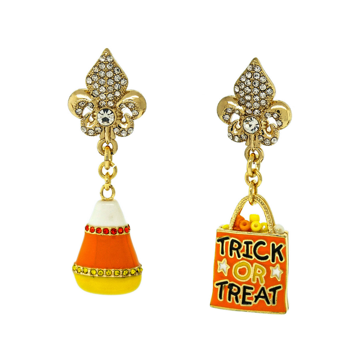 Ritzy Couture DeLuxe Halloween Candy Corn Trick-Or-Treat Dangling Drop Earrings