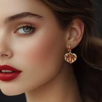 Oscar de la Renta Red Heart Romantic Enamel and Gold Plated Leverback Earrings