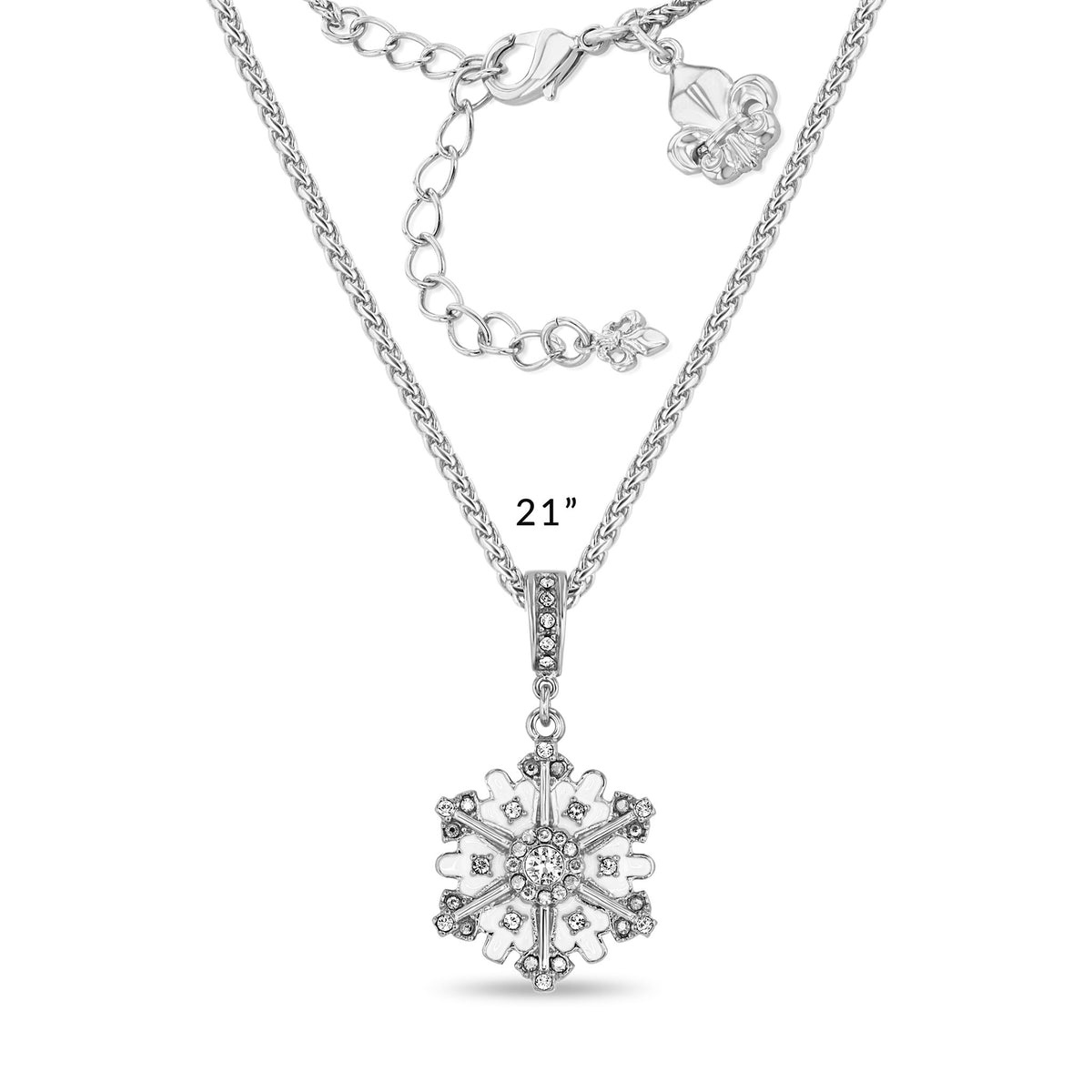 Ritzy Couture DeLuxe Crystal Snowflake Charm Pendant Necklace - Silver Plated