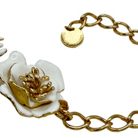 Carolina Herrera Gold Plate White Enamel Multi-Flower Black Crystal Bib Necklace