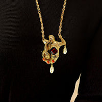 Kenneth Jay Lane Antique Gold Plate Swarovski Crystal Merman Mythology Necklace
