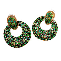 Oscar De La Renta Emerald Green Gold Swarovski Crystals Doorknocker Clip Hoops