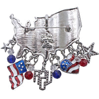 Ritzy Couture American Flag Multi Charm Pin/Pendant (Silvertone) - Red/White/Blue