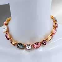 Oscar de la Renta Sherbet Multi-Color Austrian Crystal Necklace 22k Gold Plating