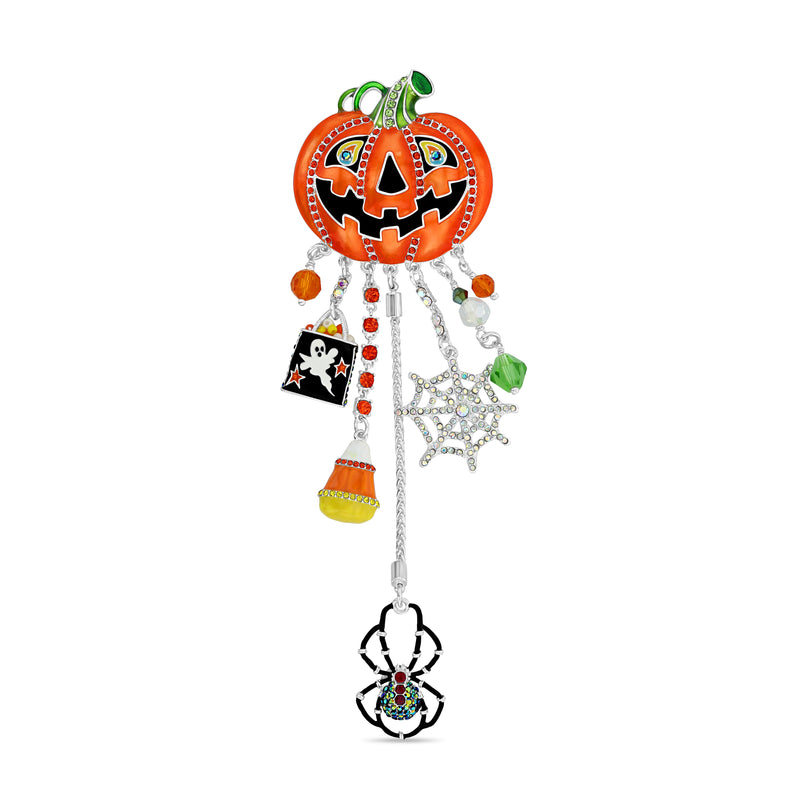 Ritzy Couture Women’s Enamel Dangling Ornament Halloween Multi Charm Jack O' Lantern Drop Dangle Brooch Pin Pendant - Original (Silvertone)