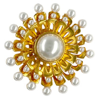 Kenneth Jay Lane Original Sample Sunburst Pearl Brooch in Gold Plating USA