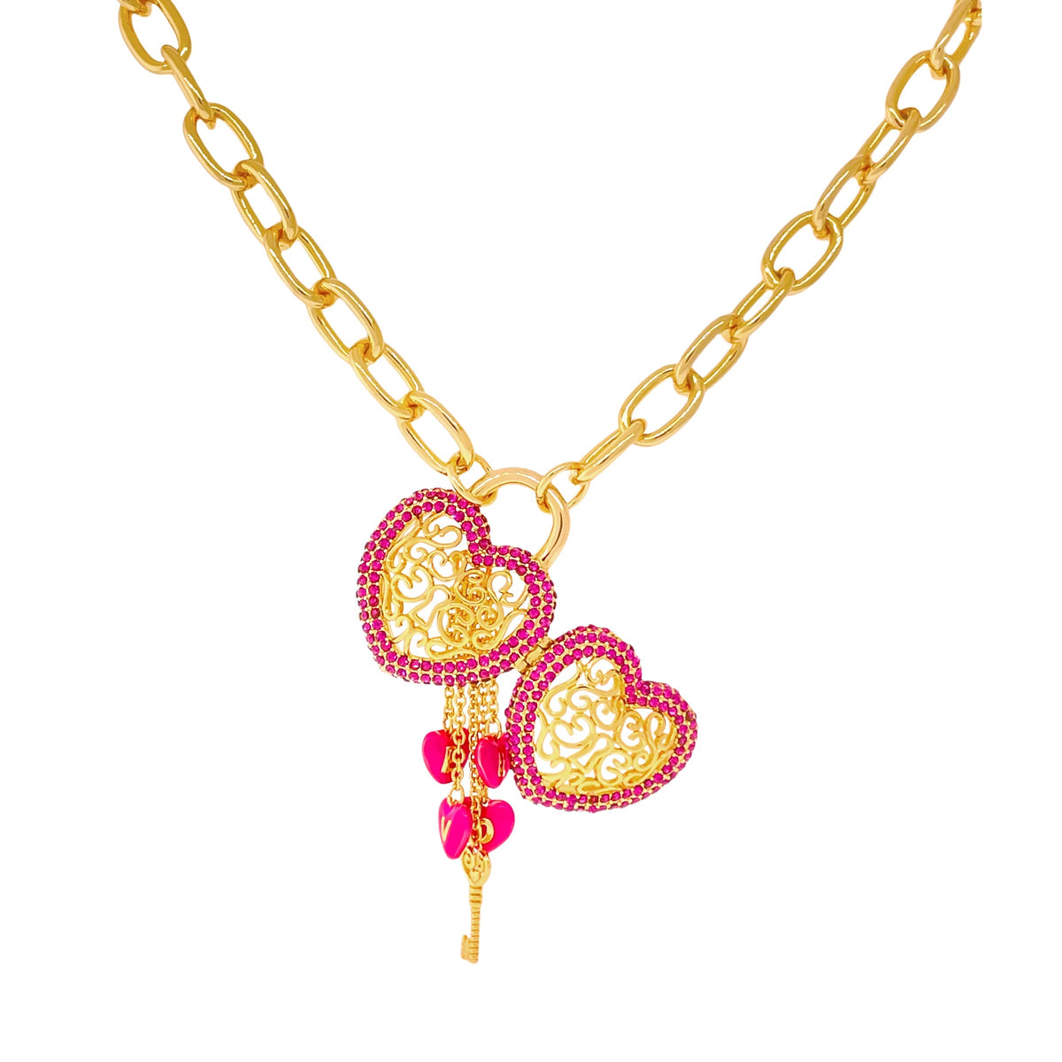 Fuchsia -Locket Full of Love- Valentine Necklace by Ritzy Couture DeLuxe -18k Gold Plating