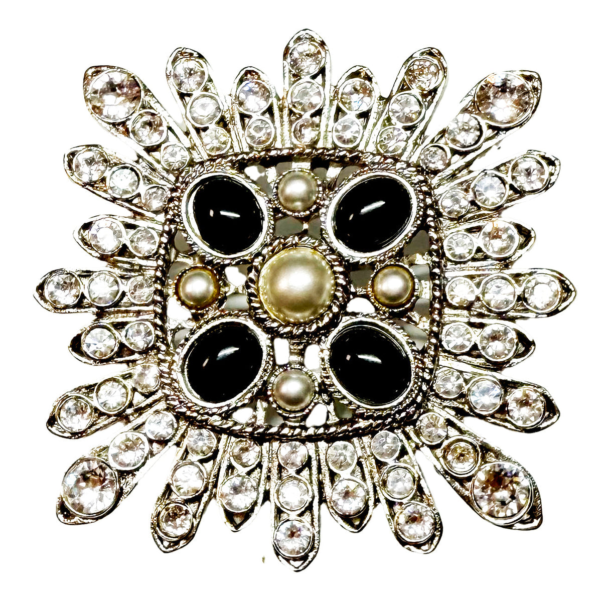 Kenneth Jay Lane Original Sample Brooch Pin Black Cabochon Pearl Crystal USA