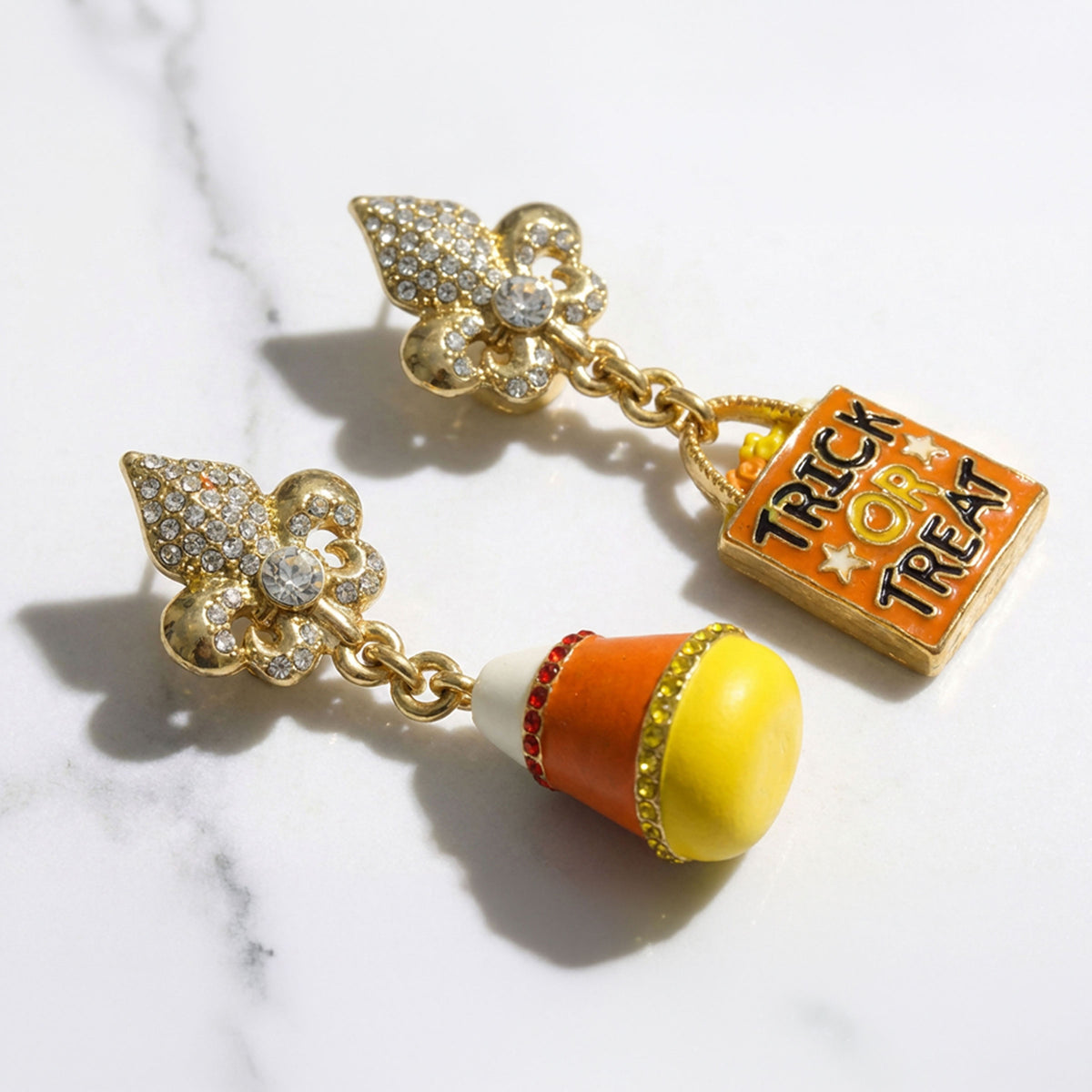 Ritzy Couture DeLuxe Halloween Candy Corn Trick-Or-Treat Dangling Drop Earrings