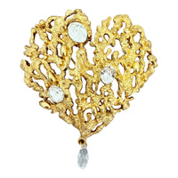 Oscar de la Renta 22K Gold Coral Reef Inspired Heart Brooch, 3.5” x 3.5”