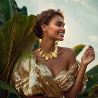 Oscar de la Renta 22K Gold Plated Pewter Brass Ginkgo Leaf Statement Necklace
