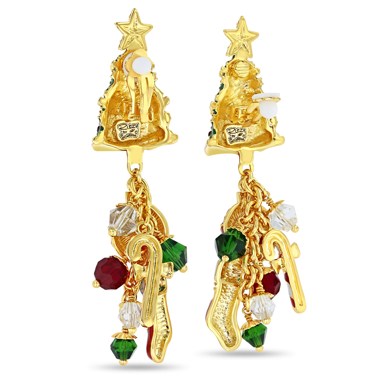 Christmas Tree Multi Charm Earrings for Women by Ritzy Couture DeLuxe - 18k Gold Plated
