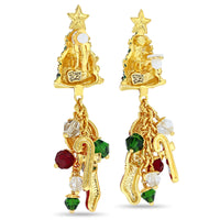 Christmas Tree Multi Charm Earrings for Women by Ritzy Couture DeLuxe - 18k Gold Plated