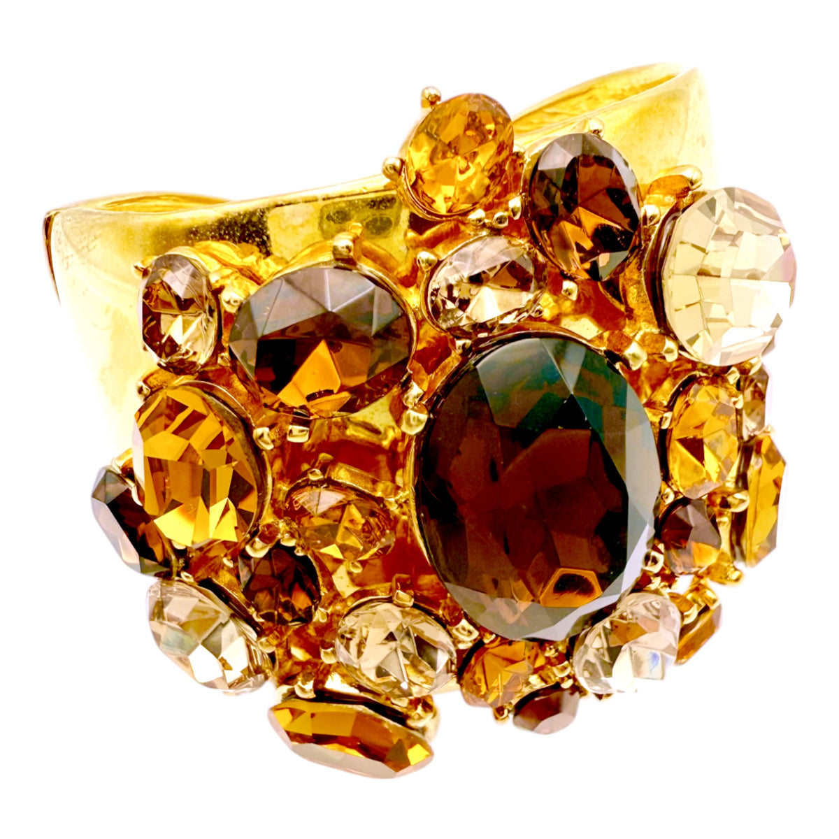 Kenneth Jay Lane Original Amber Crystal Cluster Cuff Bracelet in Gold Plated USA