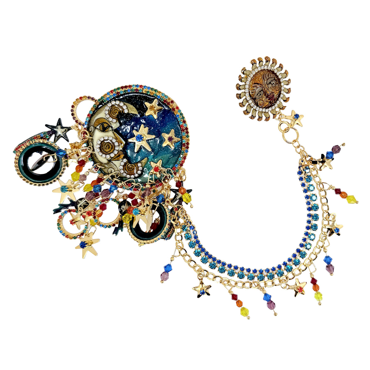 Lunch at The Ritz Celestial Moon and Sun Convertible Brooch Pendant and Bracelet