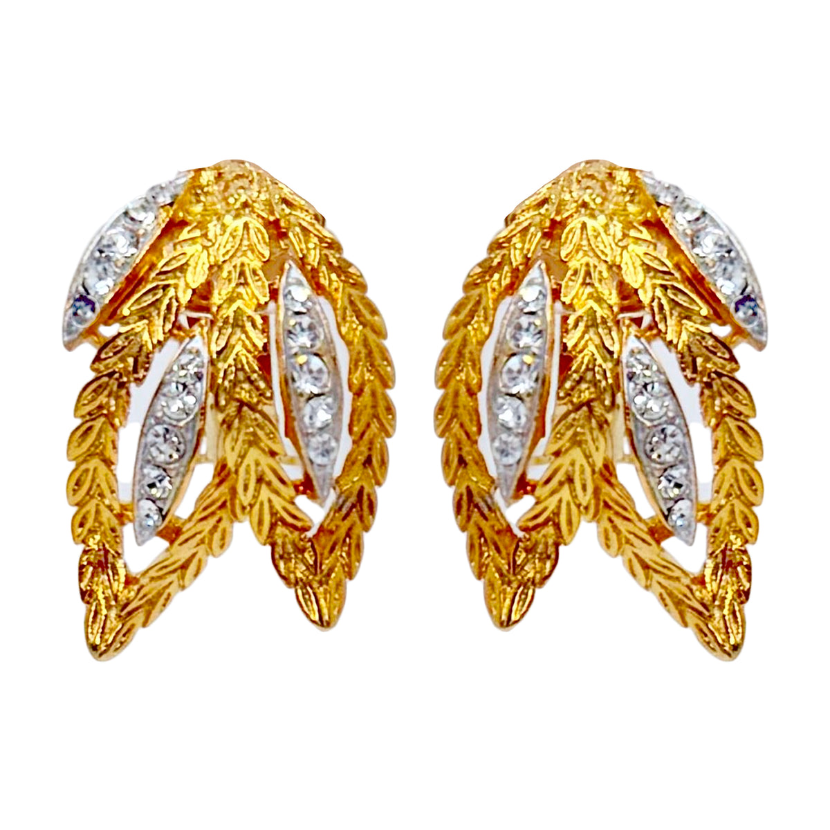 Kenneth Jay Lane 22K Gold-Plated Pavé Crystal Triple Leaf Clip Statement Earring