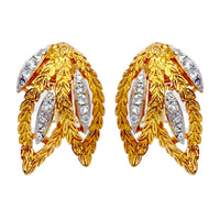 Kenneth Jay Lane 22K Gold-Plated Pavé Crystal Triple Leaf Clip Statement Earring