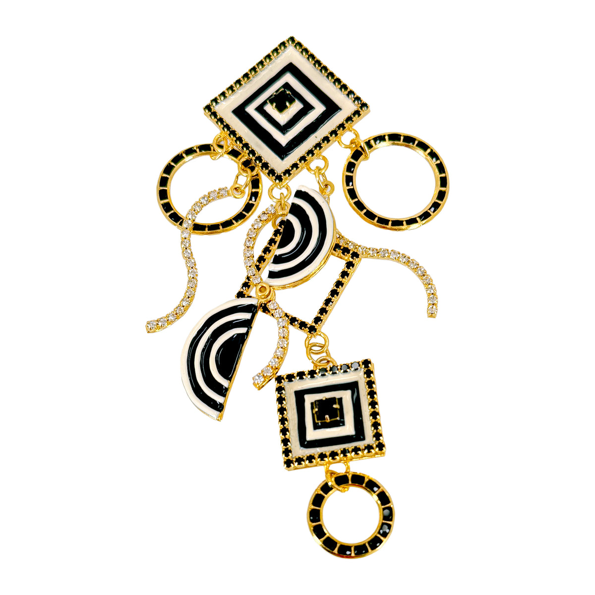 Lunch at The Ritz Op Art Pin – Geometric Black & White Enamel Statement Brooch