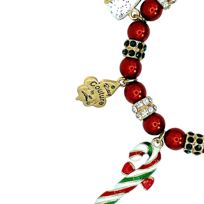 Ritzy Couture Christmas Charm Crystal Pearl Bracelet Multicolor Bordeaux Goldtone