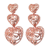 Oscar de la Renta Rose Gold Plated Filigree Triple Heart Statement Clip Earrings