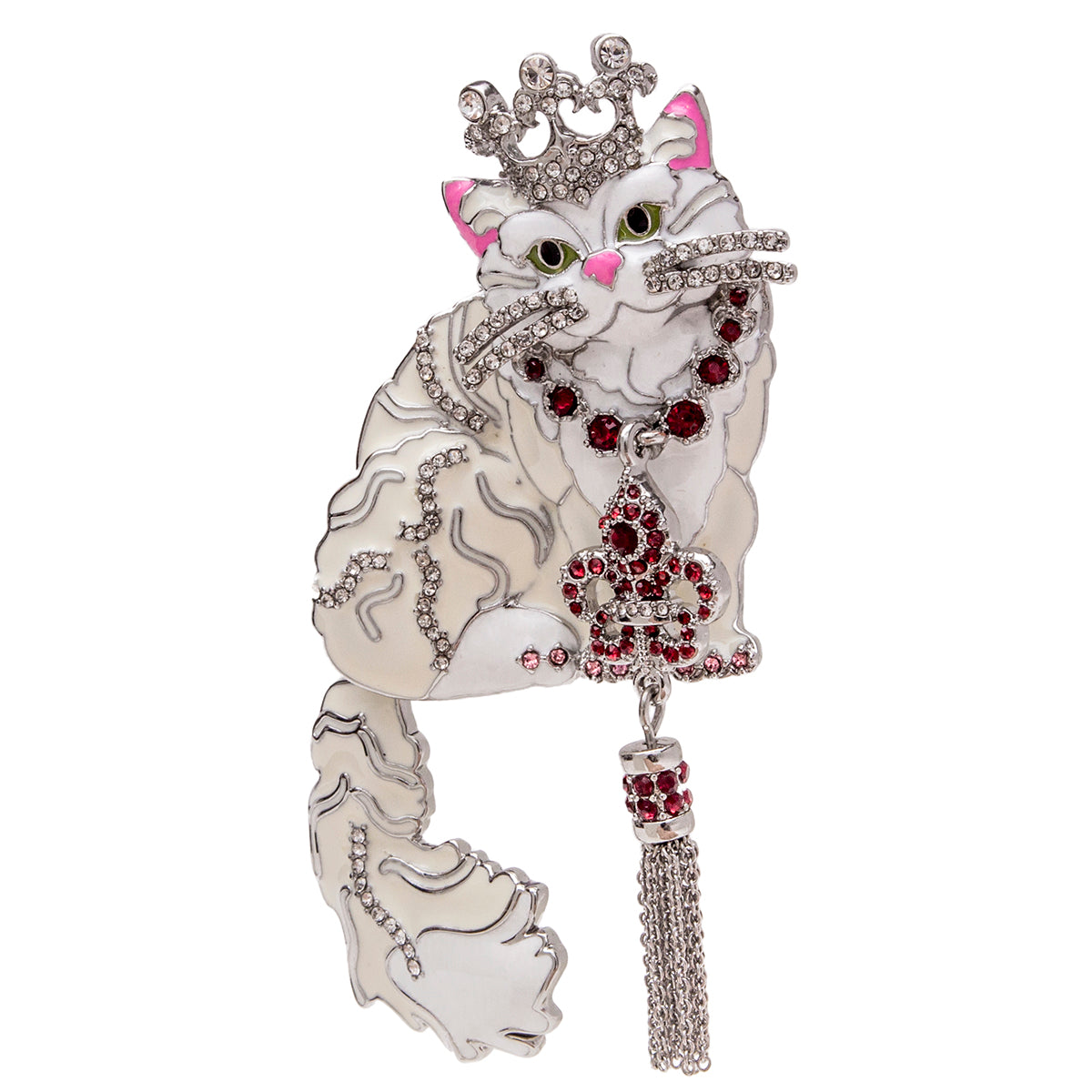 Ritzy Couture Princess Kitty White Cat Pin/Pendant (Silvertone)