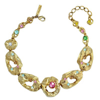 Oscar de la Renta Textured Metal and Crystal Hammered Collar Necklace 16" Long