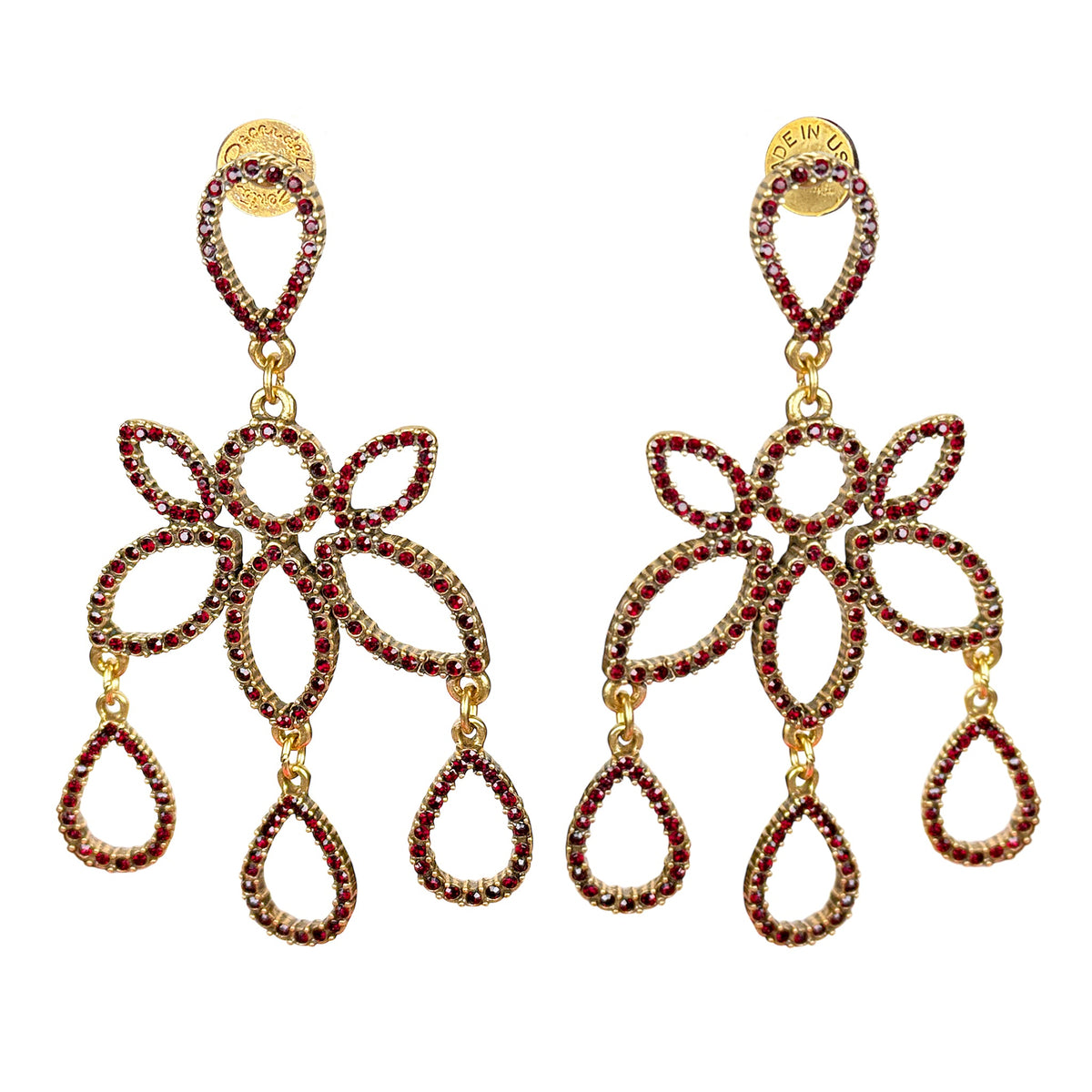 Oscar de la Renta Siam Red Crystal Floral Silhouette Post Earrings Gold-Tone