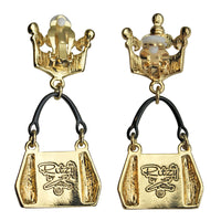 Ritzy Couture Crown & Handbag Black White Zebra Shopping Charm Earrings Goldtone