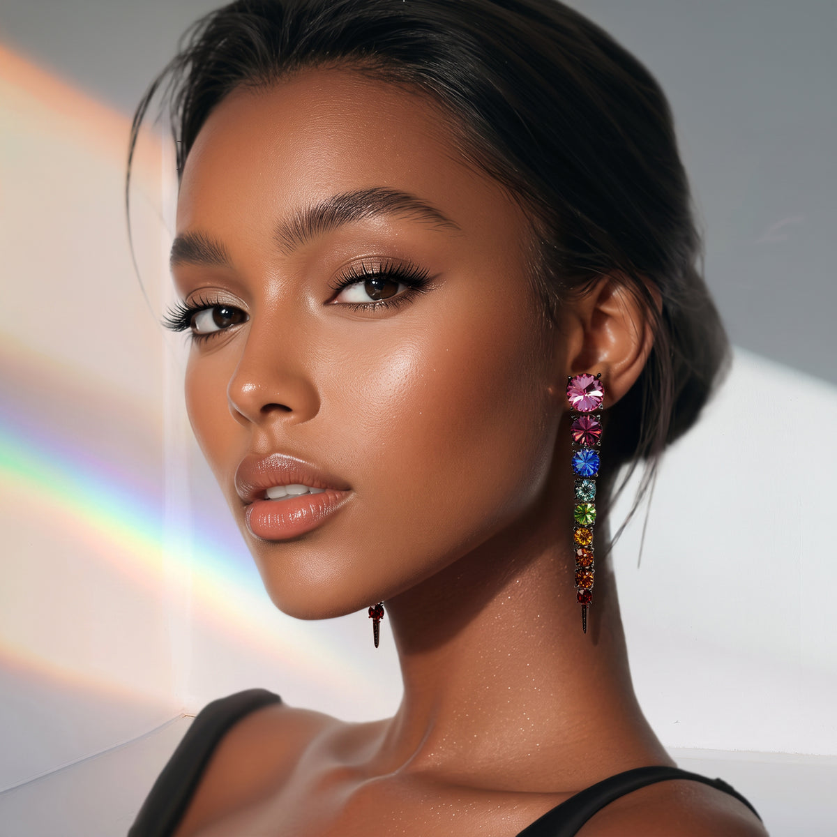 Oscar de la Renta Rainbow Swarovski Crystal Articulated Linear Post Earrings