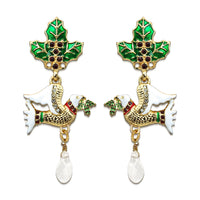 Two Turtle Doves Merry Christmas Drop Dangle Earrings by Ritzy Couture -Goldtone