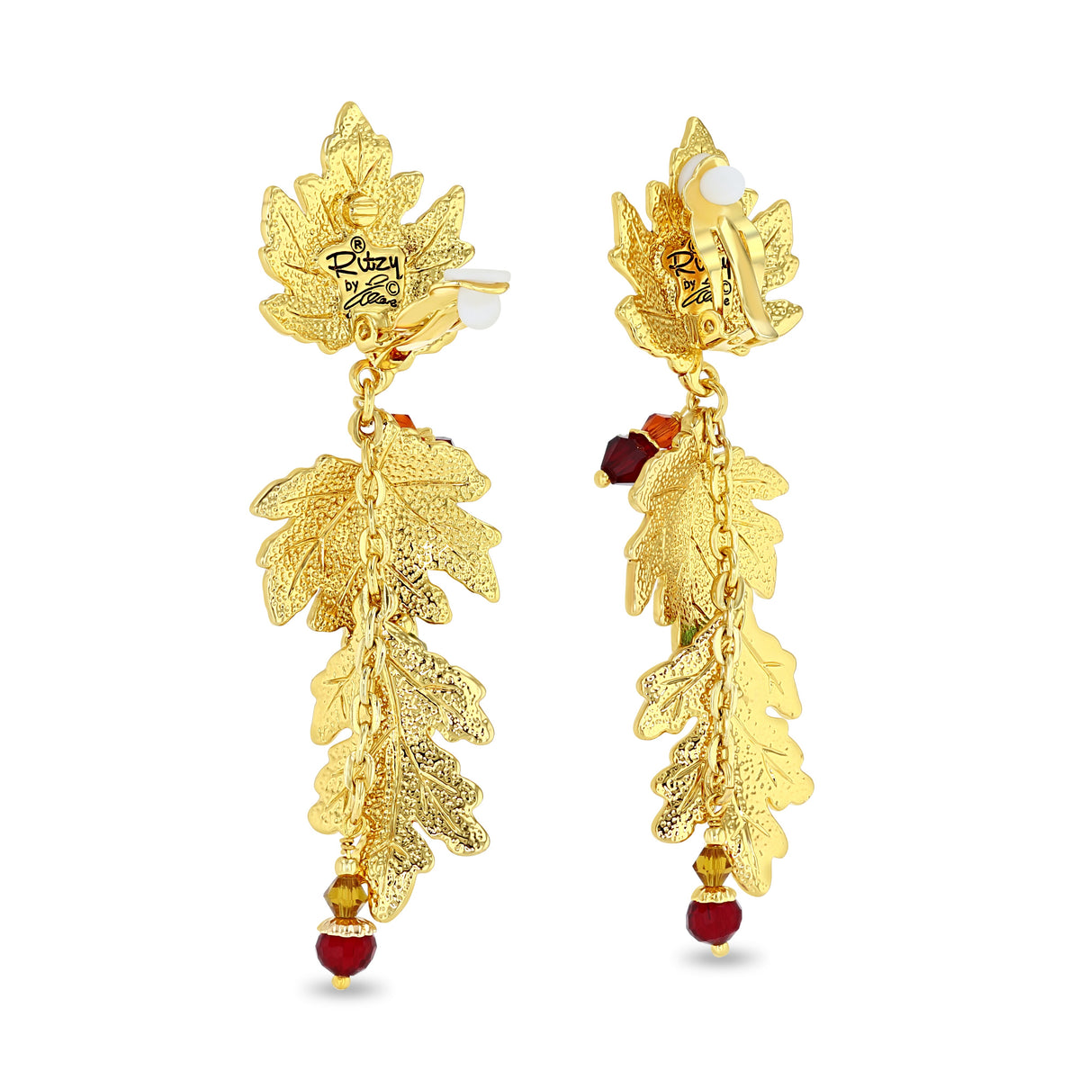 Fall Foliage Acorn Maple & Oak Leaves Earrings by Ritzy Couture DeLuxe - 18k Gold Plated
