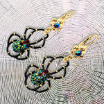 Ritzy Couture Halloween Black Spider AB Crystal Leverback Earrings-22K Gold Plating