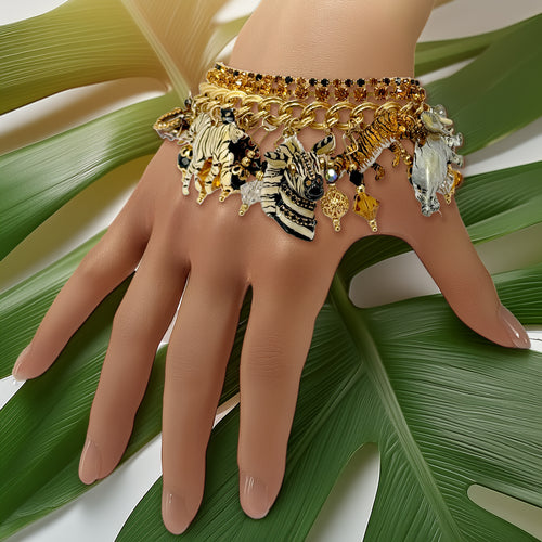 Lunch at The Ritz Jungle Safari Bracelet: Exotic Animal Charm 22K Gold Plating