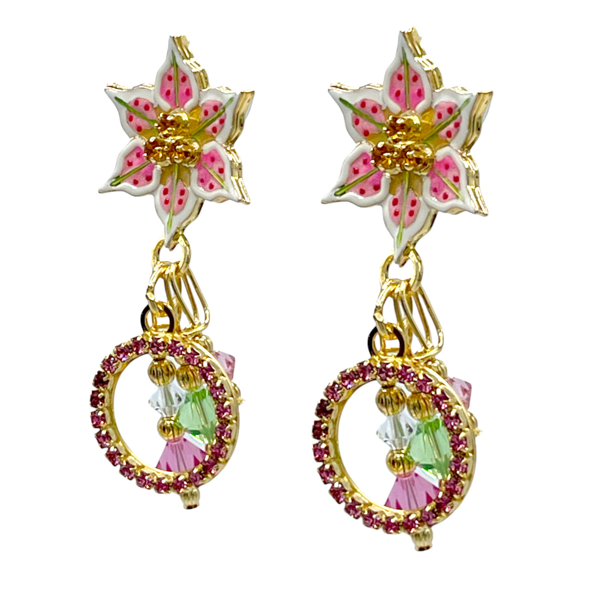 Lunch at The Ritz 2Go Petal Play Pink White Lily Blossom Post Earrings Goldtone