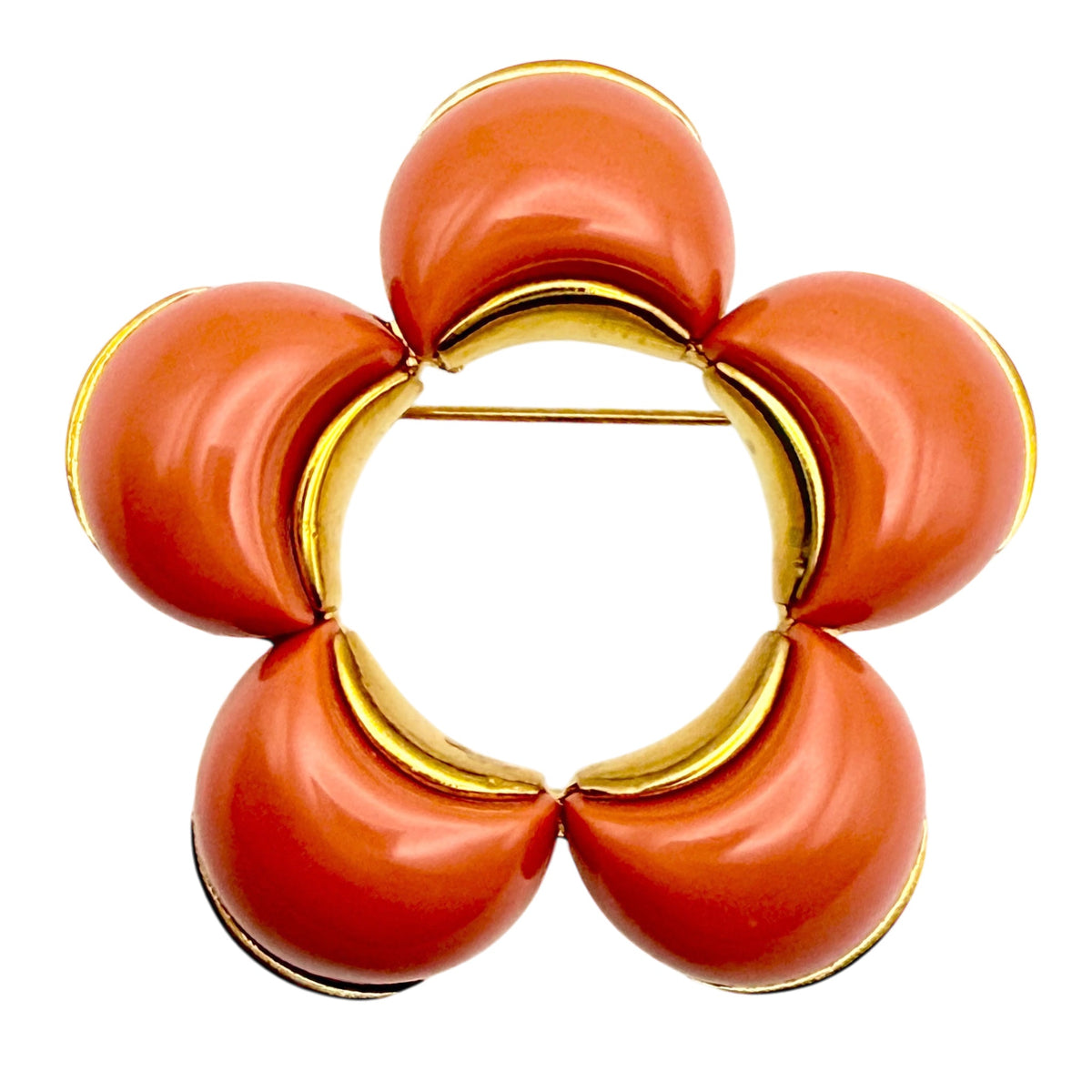 Kenneth Jay Lane Original Sample Coral Blossom Resin Brooch Gold Plating USA