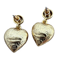 Oscar de la Renta Fuchsia Heart Austrian Crystal 22K Goldtone Post Earrings, 1.75"