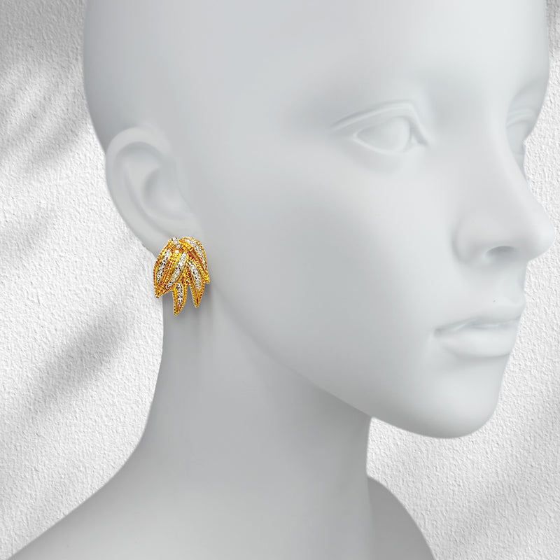 Kenneth Jay Lane Five-Leaf Crystal Pavé Clip-On Earrings in 22K Gold Elegance